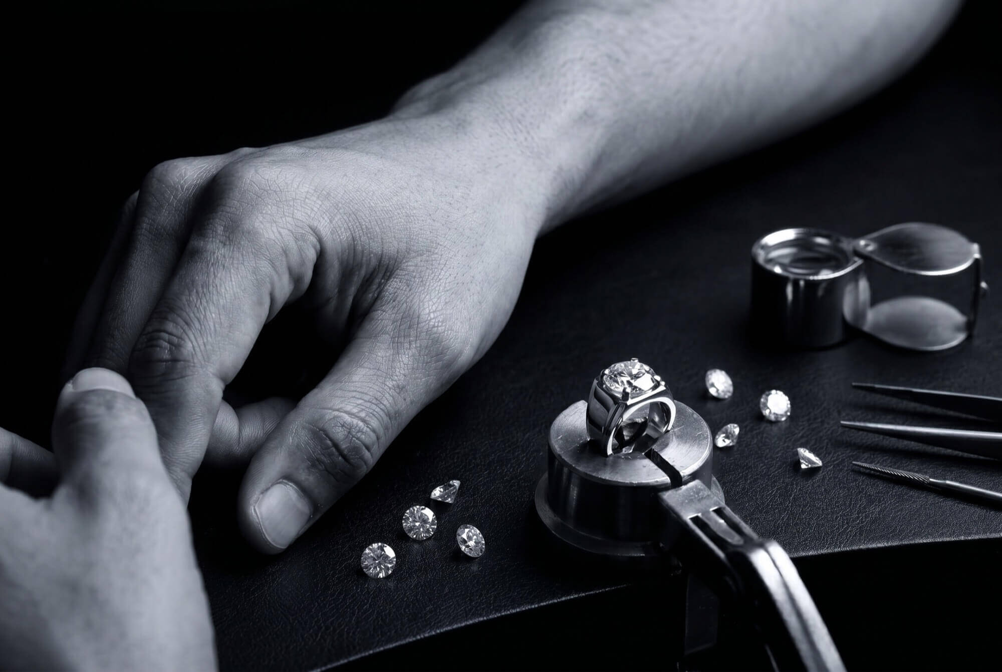 Jeweller's bench at the AXIOM atelier, Bharat Diamond Bourse, Mumbai